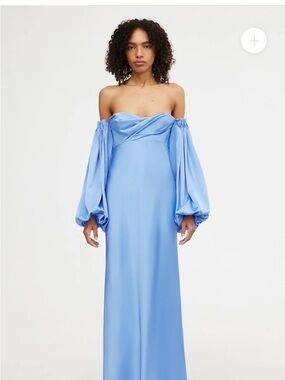 Strapless Balloon-Sleeve Maxi Dress in Sky Blue